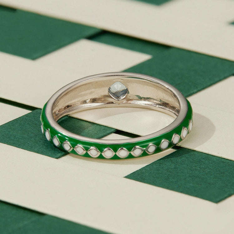 SCR942-7 S925 Sterling Silver Personalized White Green Diamond Texture Ring Hand Decoration