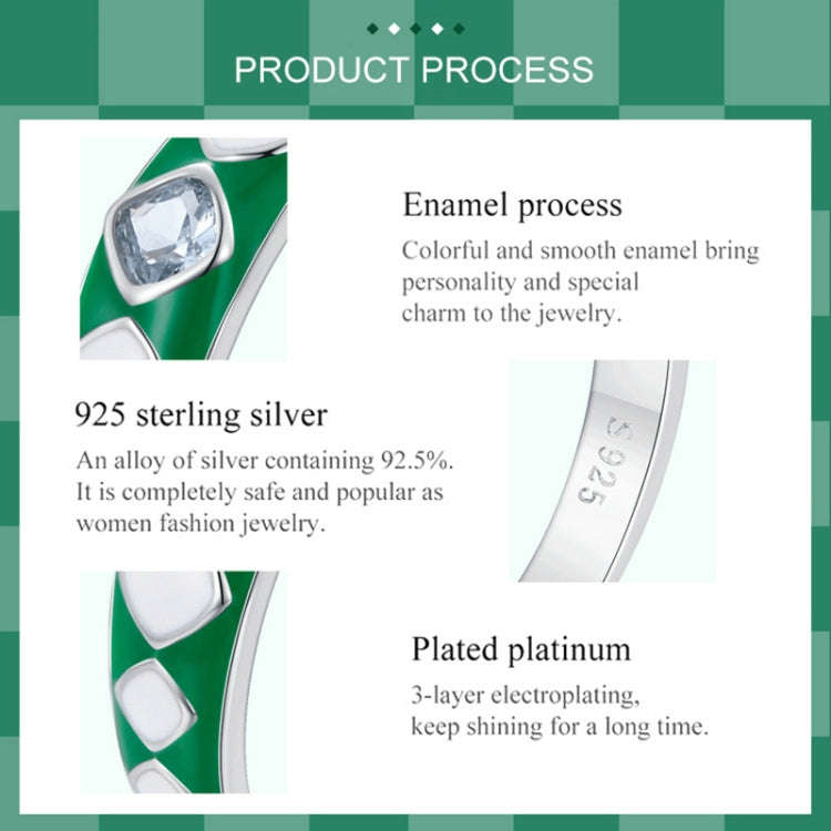 SCR942-7 S925 Sterling Silver Personalized White Green Diamond Texture Ring Hand Decoration