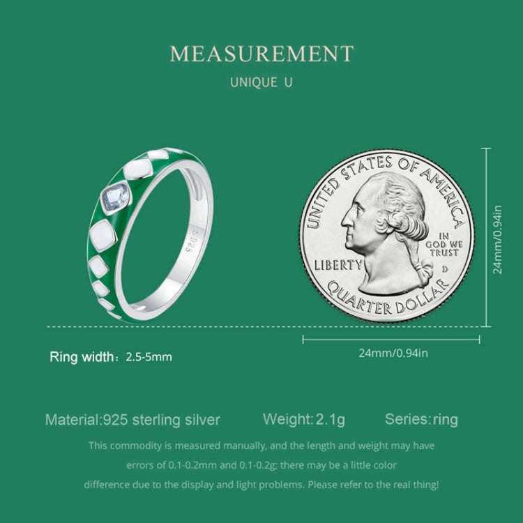 SCR942-7 S925 Sterling Silver Personalized White Green Diamond Texture Ring Hand Decoration