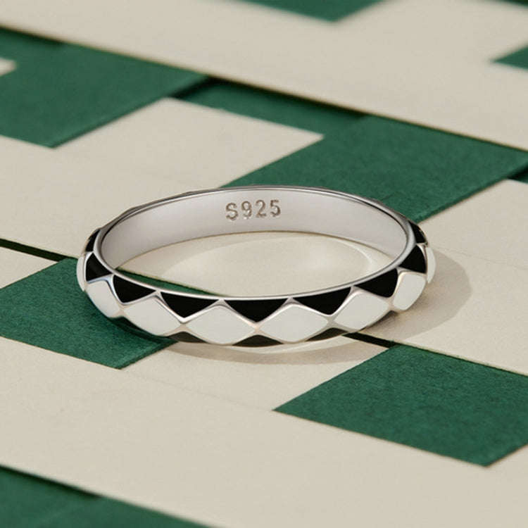 SCR943-6 S925 Sterling Silver Personalized Black White Diamond Texture Ring Hand Decoration