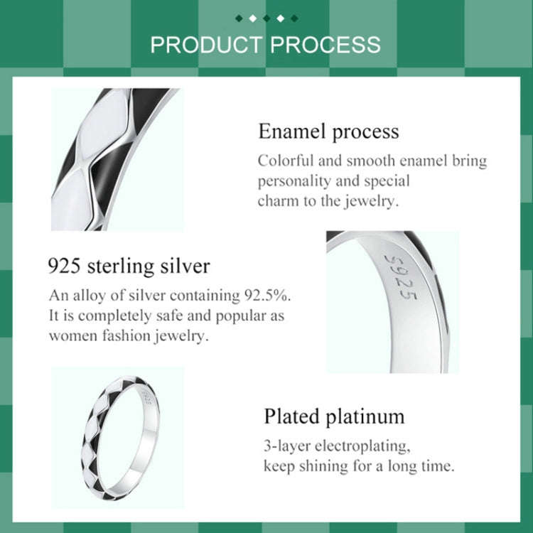 SCR943-6 S925 Sterling Silver Personalized Black White Diamond Texture Ring Hand Decoration