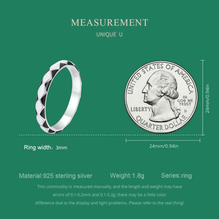 SCR943-6 S925 Sterling Silver Personalized Black White Diamond Texture Ring Hand Decoration