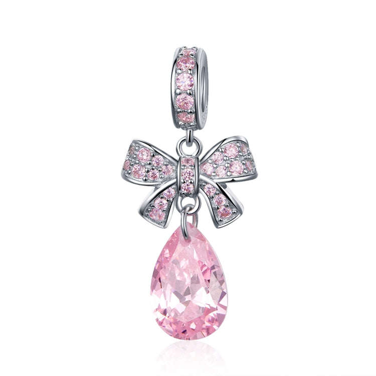 S925 Sterling Silver Bow DIY String Beads Pink Zircon Pendant Accessories
