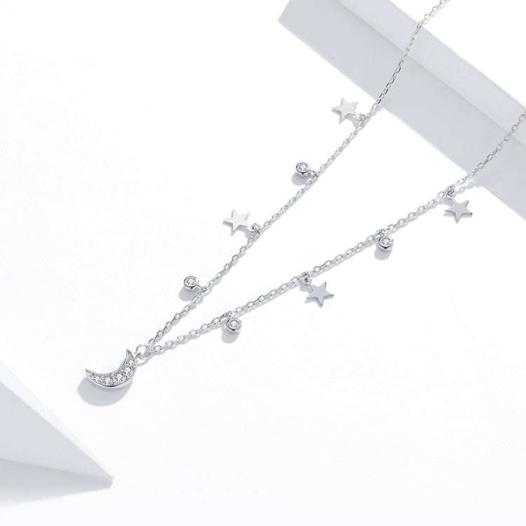 S925 Sterling Silver Dream Star Moon Zircon Women Nacklace Jewelry