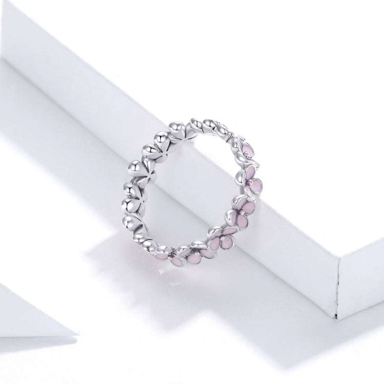 S925 Sterling Silver Pink Wreath Women Ring, Size:7