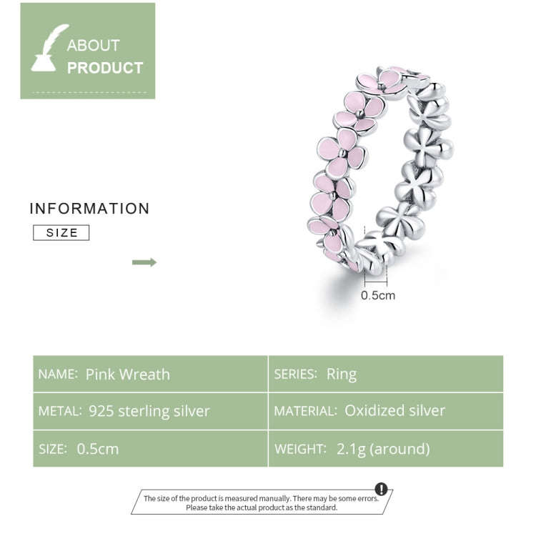 S925 Sterling Silver Pink Wreath Women Ring, Size:7