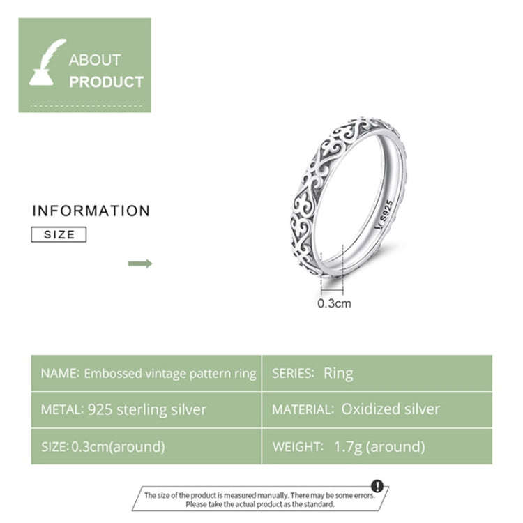 SCR776-10 Sterling Silver S925 Vintage Embossed Pattern Ring