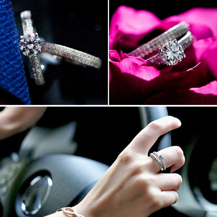 Silver Double Zircon Wedding Rings Set, Ring Size:19