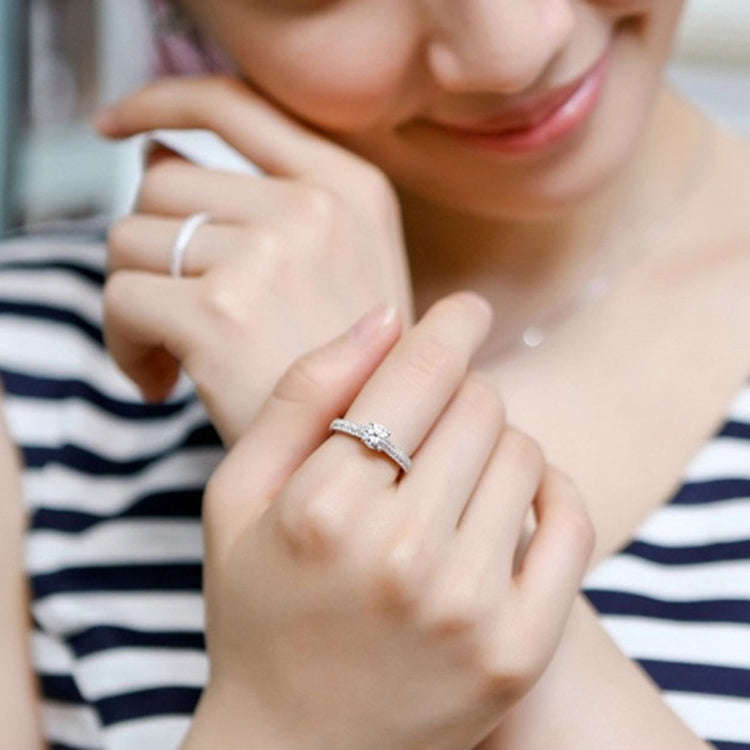 Silver Double Zircon Wedding Rings Set, Ring Size:19