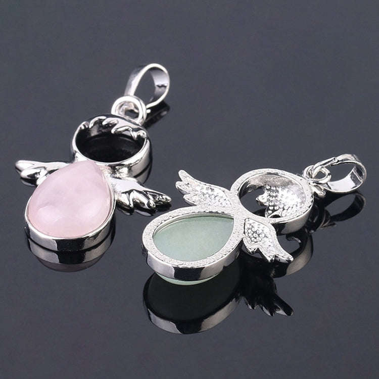 Women Angel Wings Pendants Natural Crystal Stone Necklaces(Green Aventurine)