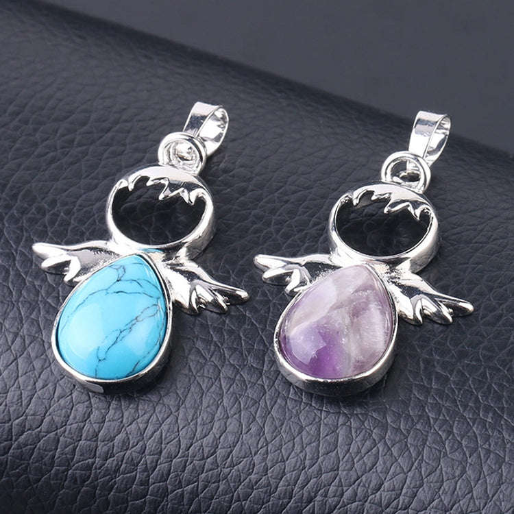 Women Angel Wings Pendants Natural Crystal Stone Necklaces(Green Aventurine)