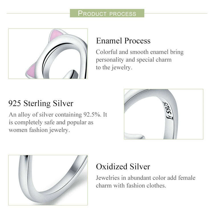 Cat Love Girl Ring S925 Sterling Silver Open Ring