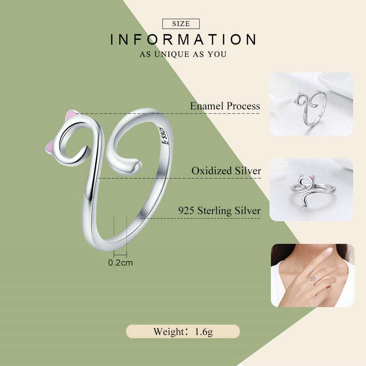 Cat Love Girl Ring S925 Sterling Silver Open Ring