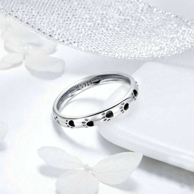 Pet Footprint Ring S925 Sterling Silver Oil Drop Ring, Size: 7