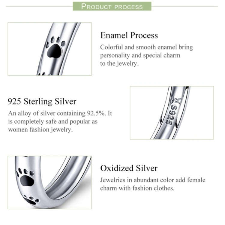 Pet Footprint Ring S925 Sterling Silver Oil Drop Ring, Size: 7
