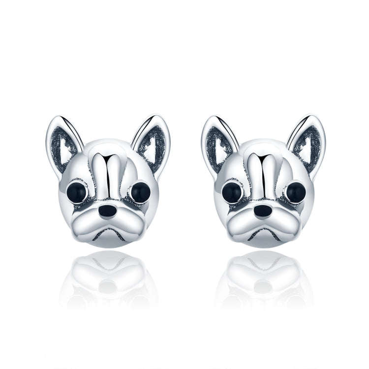 S925 Sterling Silver Animal Earrings Bulldog Plain Silver Earrings