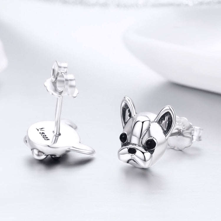 S925 Sterling Silver Animal Earrings Bulldog Plain Silver Earrings