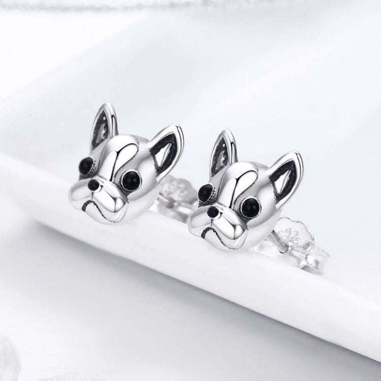 S925 Sterling Silver Animal Earrings Bulldog Plain Silver Earrings