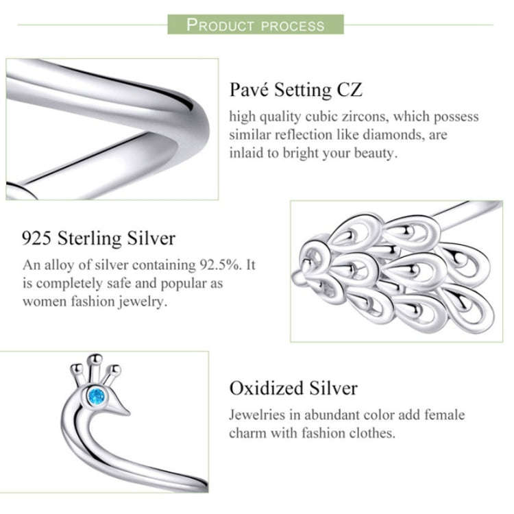 S925 Sterling Silver Peacock  Open Ring
