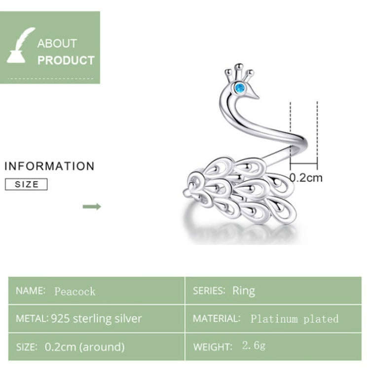S925 Sterling Silver Peacock  Open Ring