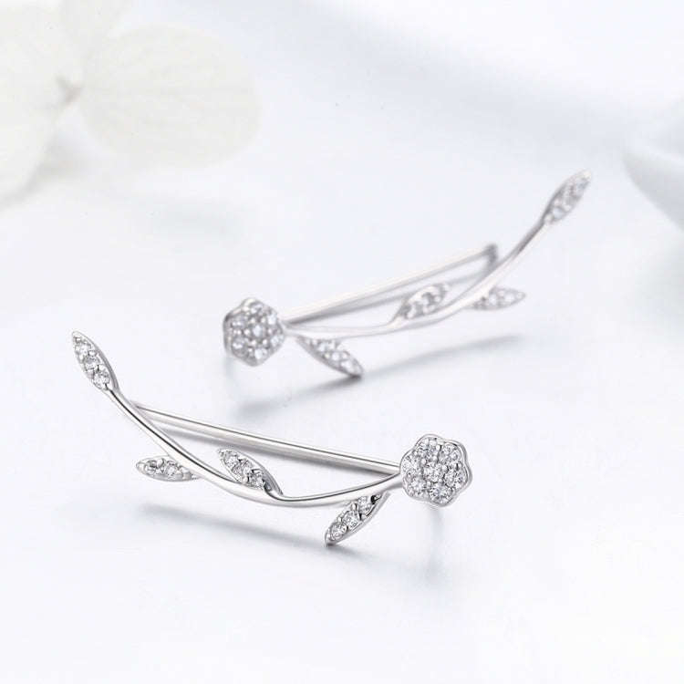 Leaf Earrings Sterling Silver S925 Earrings Zircon Platinum Plated Earrings