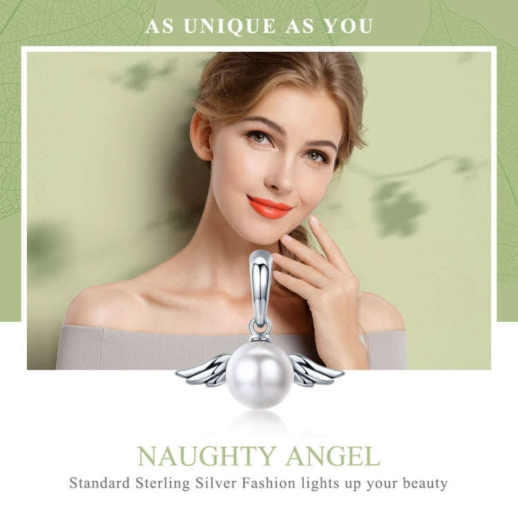 S925 Sterling Silver Pendant Wing Angel Shell Bead Charm DIY Beaded Bracelet Accessories, Style:P...