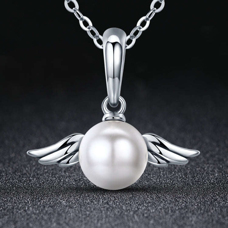 S925 Sterling Silver Pendant Wing Angel Shell Bead Charm DIY Beaded Bracelet Accessories, Style:P...