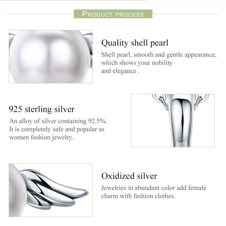 S925 Sterling Silver Pendant Wing Angel Shell Bead Charm DIY Beaded Bracelet Accessories, Style:P...