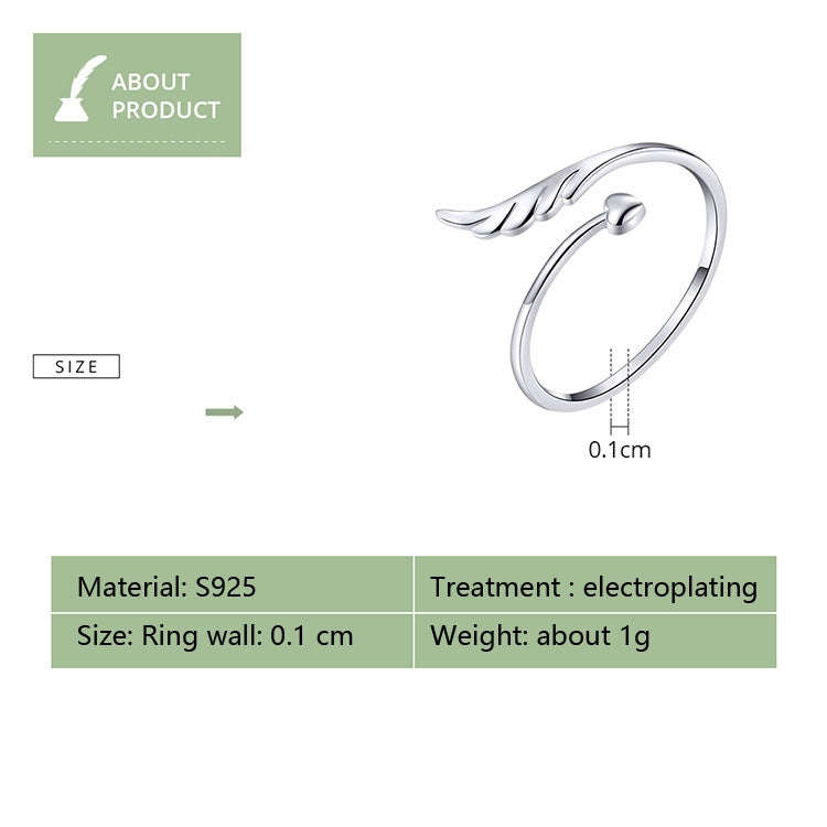 S925 Sterling Silver Angel Wings Open Ring  Open Ring
