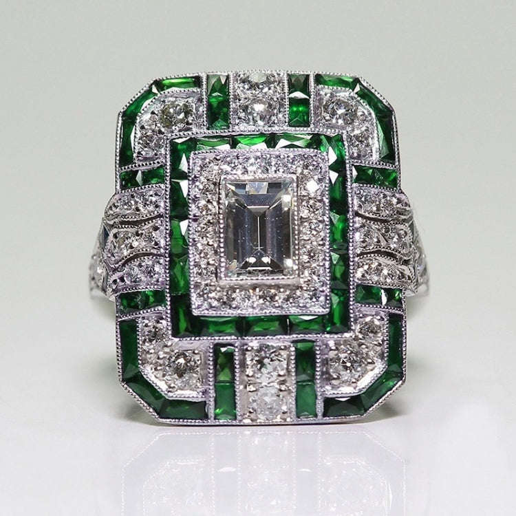 Luxury Square Women Crystal Zircon Engagement Ring, Ring Size:8(Green)