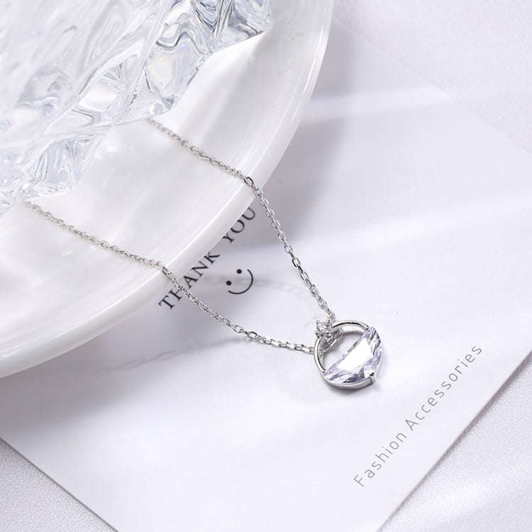 S925 Sterling Silver Clear Spring Water Necklace Valentine Day Accessories(White Gold)