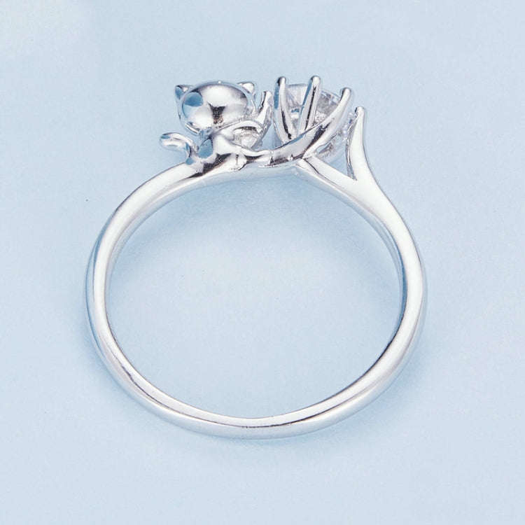 BSR351 Sterling Silver S925 Cat Zircon Platinum Plated Animal Ring(No.7)
