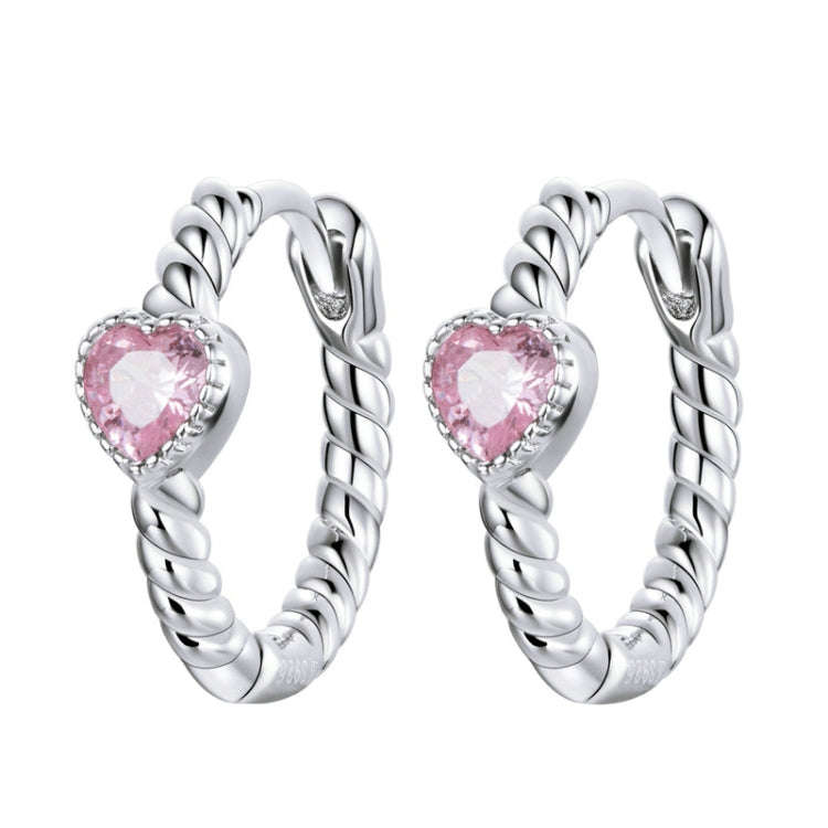 SCE1081 White Plated Pink Love Earrings Hemp Rope Texture S925 Rings