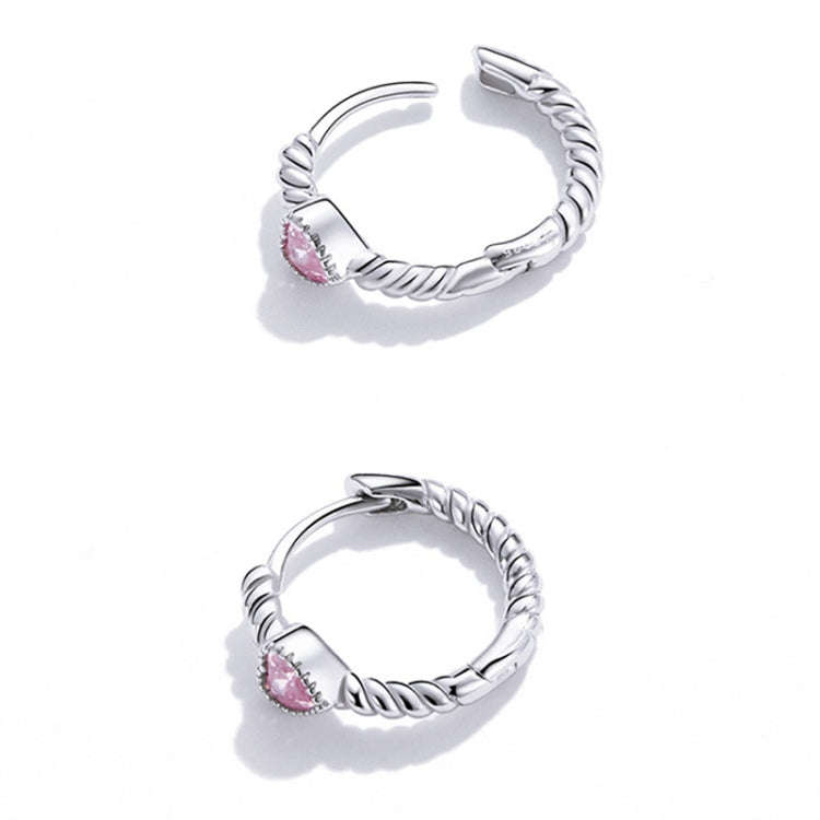 SCE1081 White Plated Pink Love Earrings Hemp Rope Texture S925 Rings