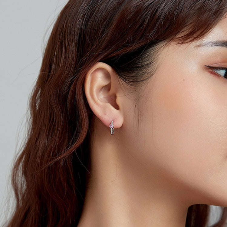 SCE1081 White Plated Pink Love Earrings Hemp Rope Texture S925 Rings