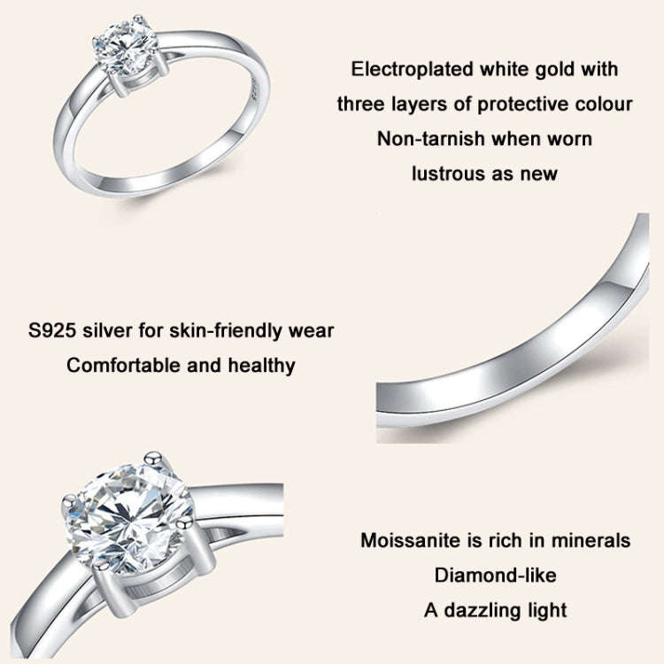 MSR005 Sterling Silver S925 Four Claw Moissanite Ring  Jewellery, Size: No.10