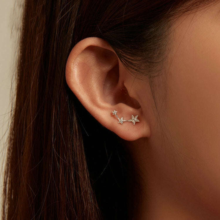 BSE750 Sterling Silver S925  Star Earrings