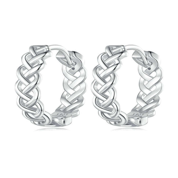 BSE764 Sterling Silver S925 Hollow Braided Rope Plated Platinum Earrings