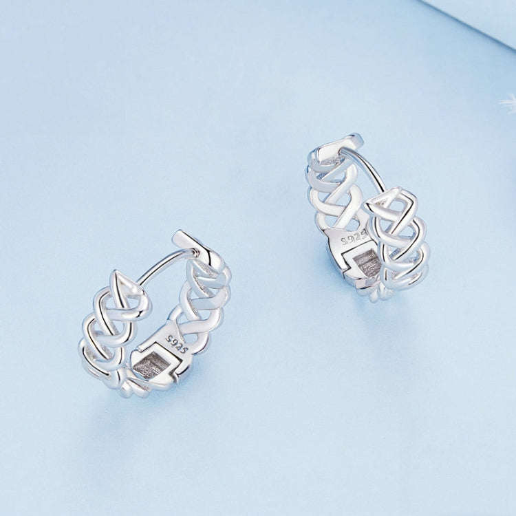 BSE764 Sterling Silver S925 Hollow Braided Rope Plated Platinum Earrings