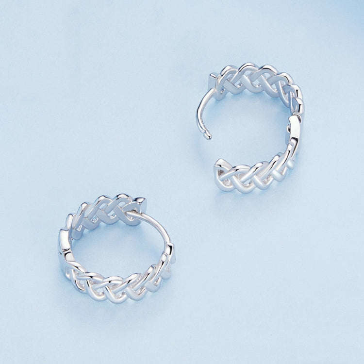 BSE764 Sterling Silver S925 Hollow Braided Rope Plated Platinum Earrings