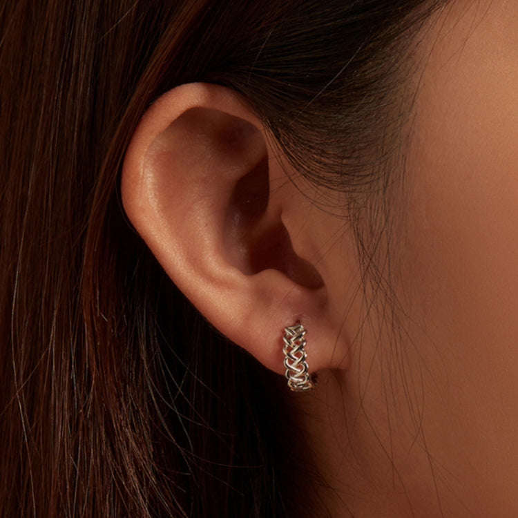 BSE764 Sterling Silver S925 Hollow Braided Rope Plated Platinum Earrings