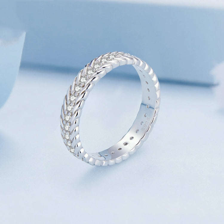 BSR353 S925 Sterling Silver Geometric Twist Plated Plated Zircon Ring(No.7)