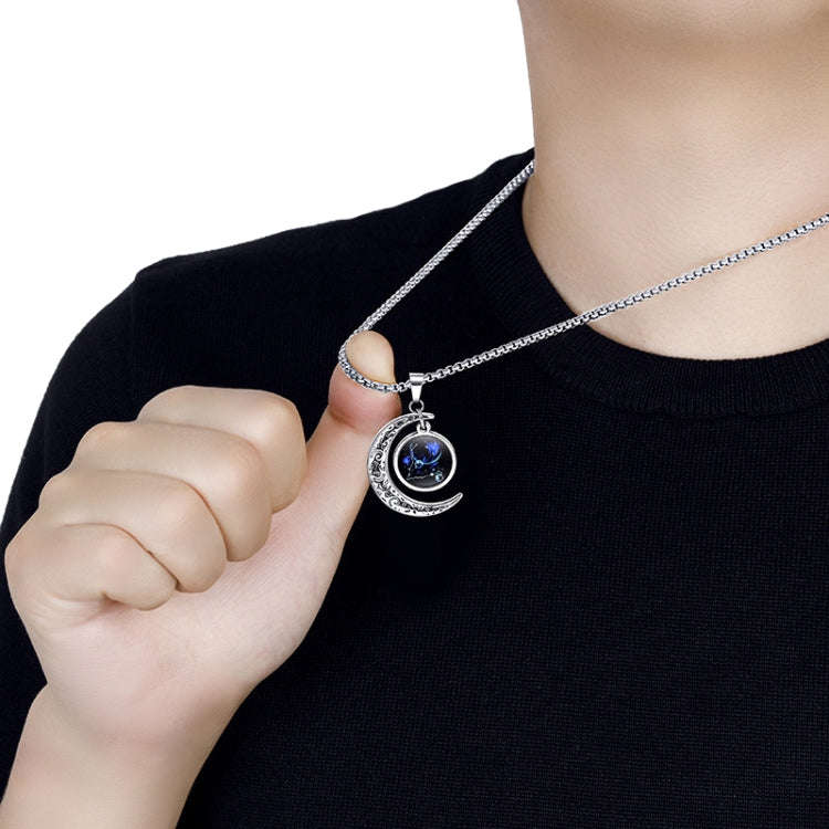 Luminous Zodiac Moon Titanium Steel Necklace Personalized Moon Pendant(Aries)