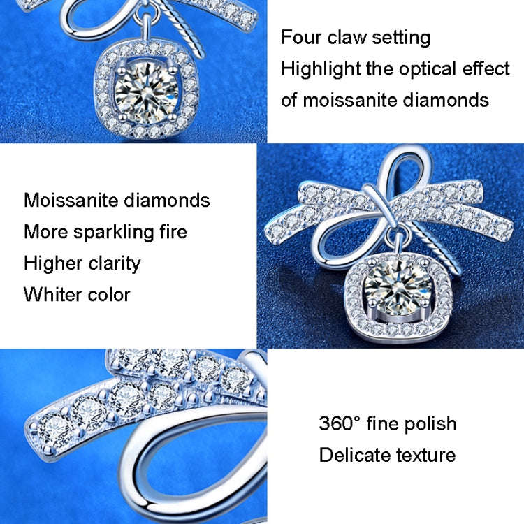 925 Silver Bow Earrings Simple Silver Needle Earrings(50 Points Mosan Diamond White Gold)