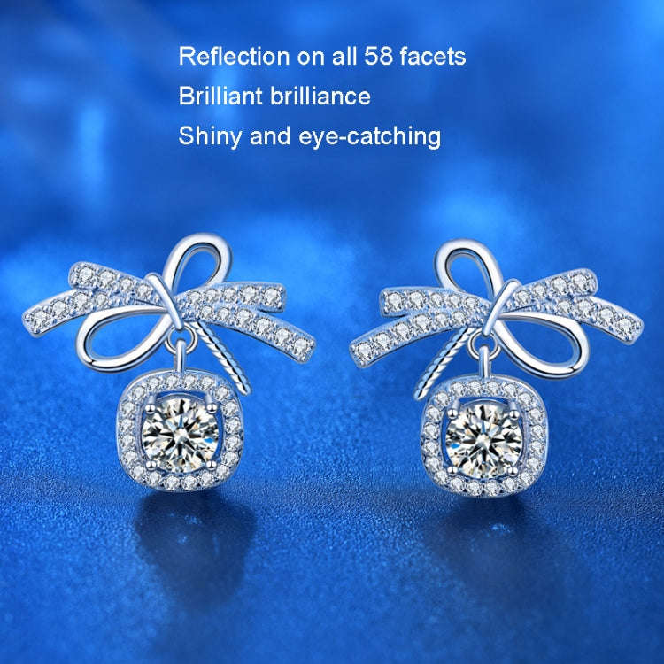 925 Silver Bow Earrings Simple Silver Needle Earrings(50 Points Mosan Diamond White Gold)