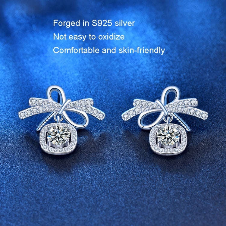 925 Silver Bow Earrings Simple Silver Needle Earrings(50 Points Mosan Diamond White Gold)
