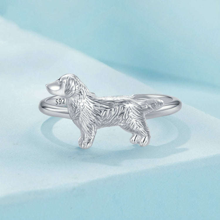 SCR952-E S925 Sterling Silver Cute Little Golden Retriever Puppy Ring