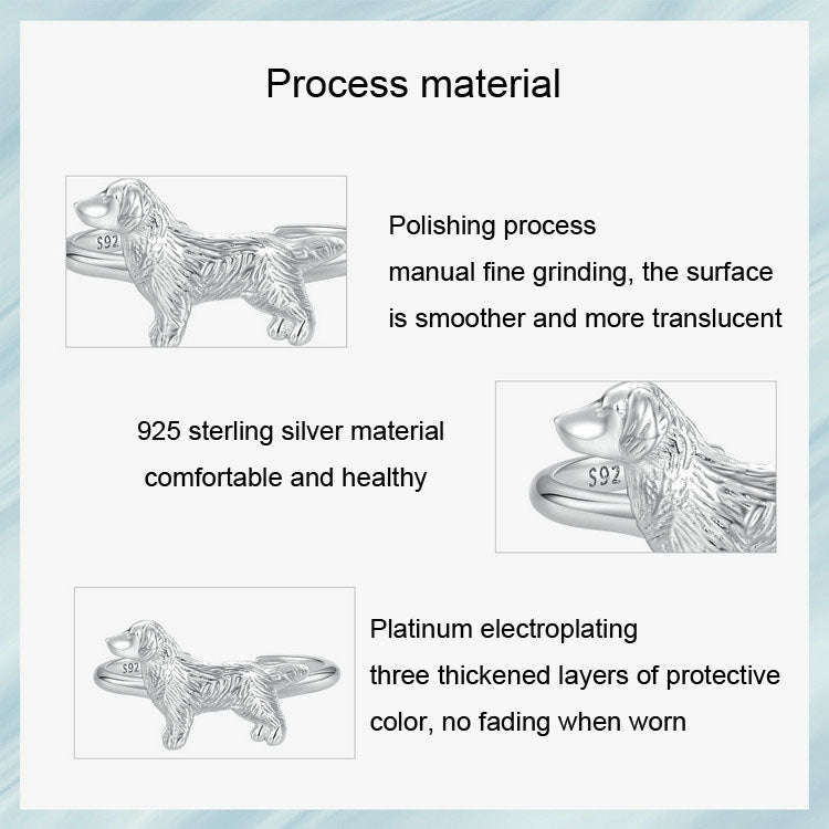 SCR952-E S925 Sterling Silver Cute Little Golden Retriever Puppy Ring