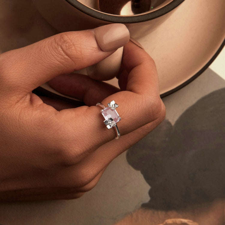 S925 Sterling Silver Main Stone Flower Sparkling Ring, Size: No. 7(SCR1012)