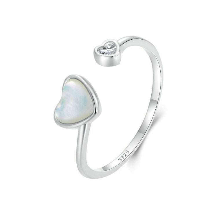 S925 Sterling Silver Platinum-plated White Shell Love Adjustable Open Ring(BSR520-E)